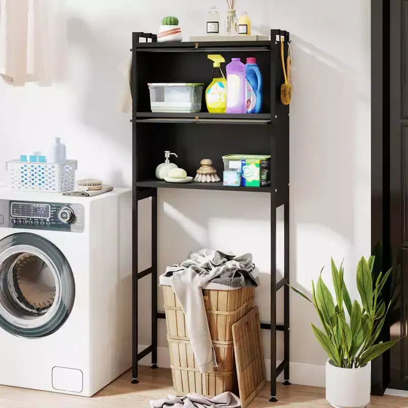 Meuble de rangement pour toilettes noir/blanc avec 2 armoires à abattant et 4 crochets, utilisation par 1 personne
