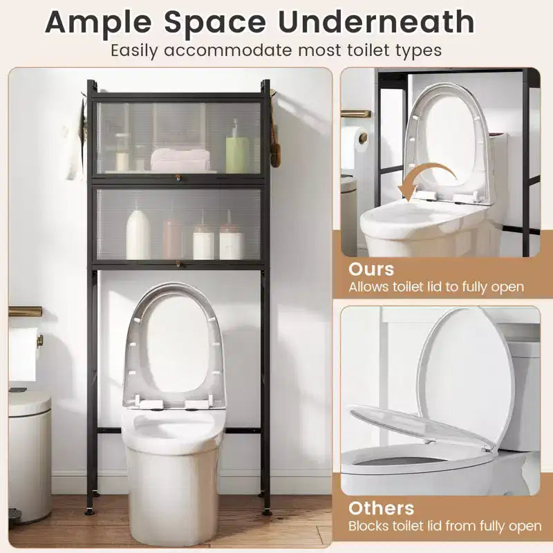 Meuble de rangement pour toilettes noir/blanc avec 2 armoires à abattant et 4 crochets, utilisation par 1 personne