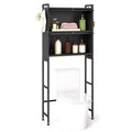 Costway 66 Bathroom Organizer with 2 Flip-up Cabinets, See-through Fluted Doors, 4 Hooks Black/White