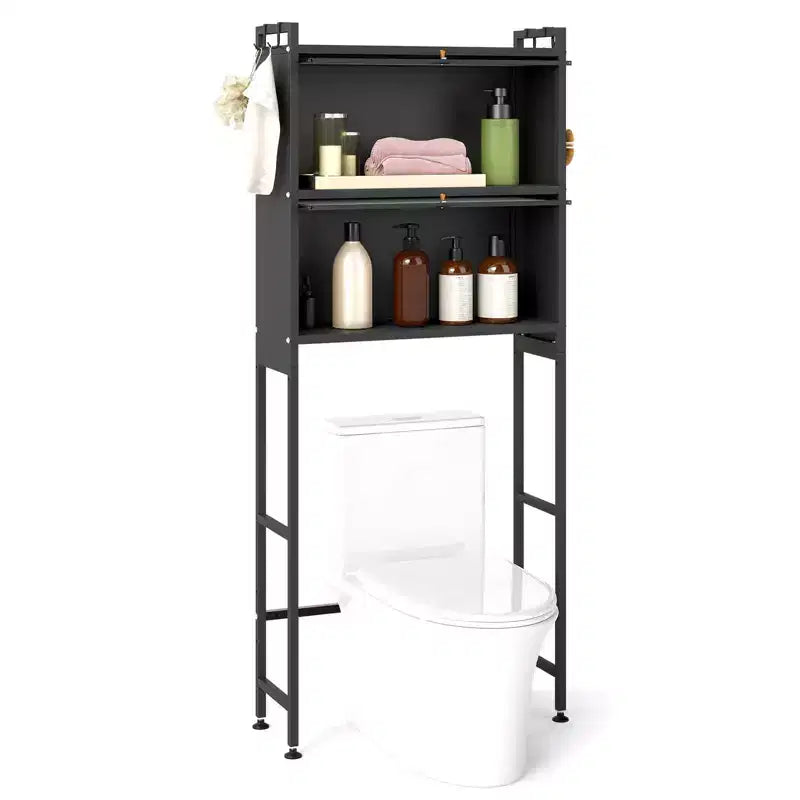 Costway 66 Bathroom Organizer with 2 Flip-up Cabinets, See-through Fluted Doors, 4 Hooks Black/White