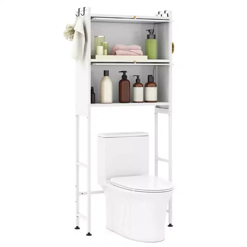 Meuble de rangement pour toilettes noir/blanc avec 2 armoires à abattant et 4 crochets, utilisation par 1 personne