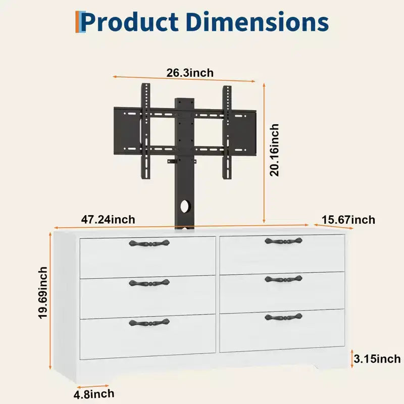 Meuble TV noir/blanc 6 tiroirs en bois avec support réglable, pour 1 pièce