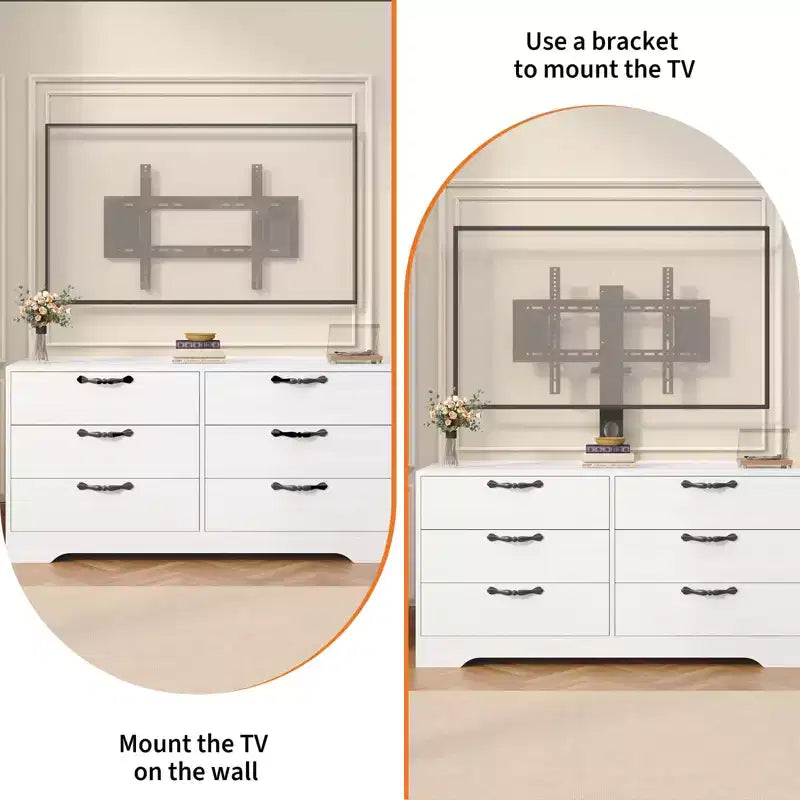 Meuble TV noir/blanc 6 tiroirs en bois avec support réglable, pour 1 pièce