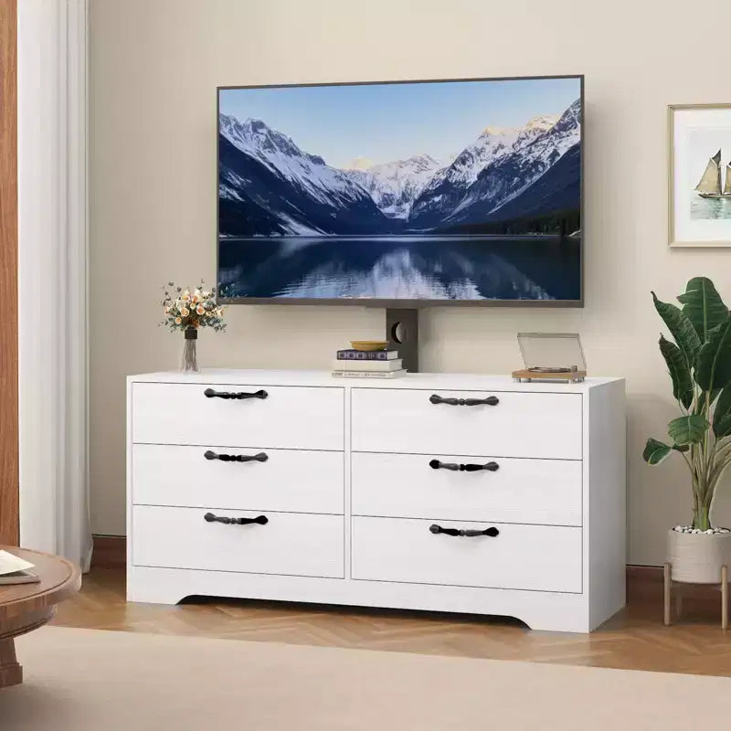 Meuble TV noir/blanc 6 tiroirs en bois avec support réglable, pour 1 pièce