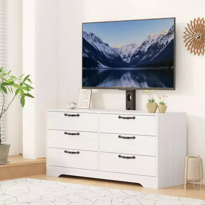 Meuble TV noir/blanc 6 tiroirs en bois avec support réglable, pour 1 pièce