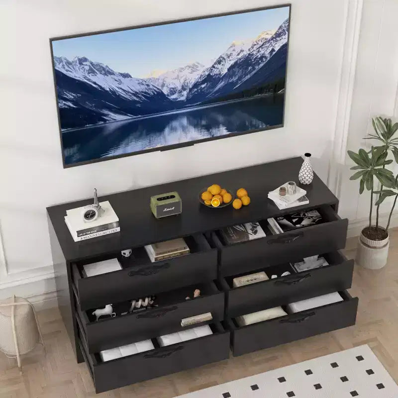 Meuble TV noir/blanc 6 tiroirs en bois avec support réglable, pour 1 pièce