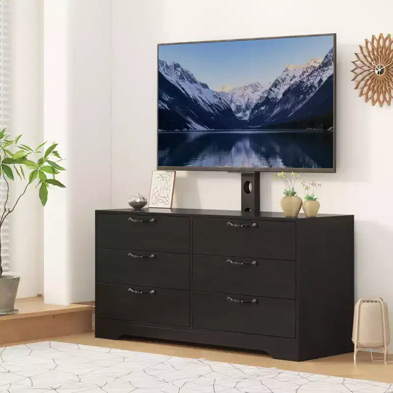 Meuble TV noir/blanc 6 tiroirs en bois avec support réglable, pour 1 pièce