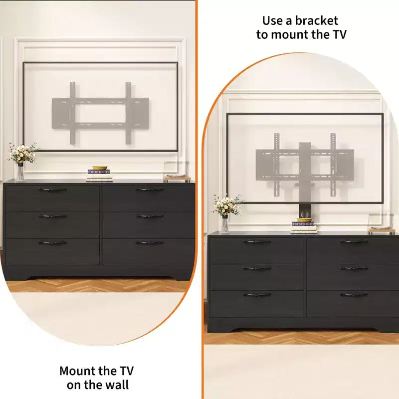 Meuble TV noir/blanc 6 tiroirs en bois avec support réglable, pour 1 pièce