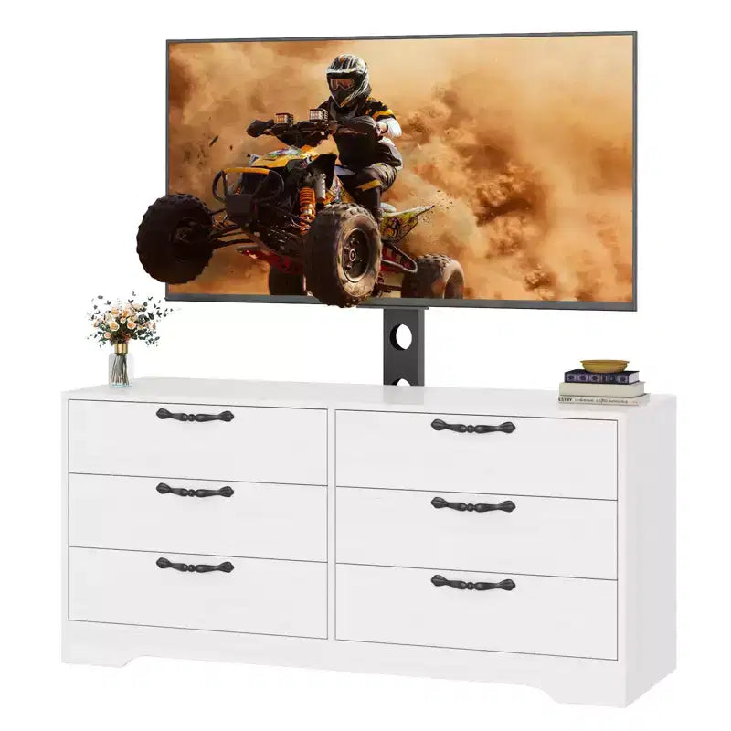 Meuble TV noir/blanc 6 tiroirs en bois avec support réglable, pour 1 pièce