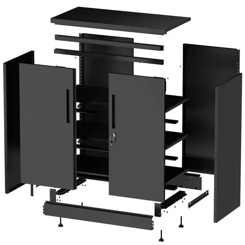 Armoire de rangement métallique noire à 2 portes avec serrure, 2 étagères réglables