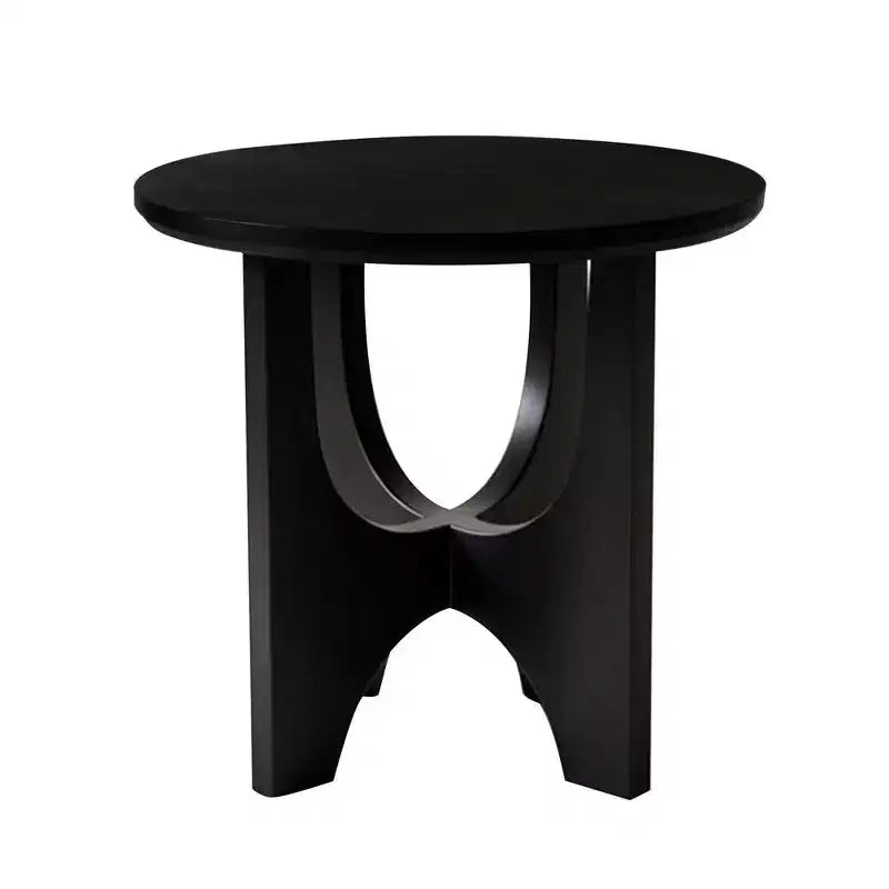 Table d'appoint ronde noire, pieds incurvés, usage individuel, bois de manguier, 50 cm