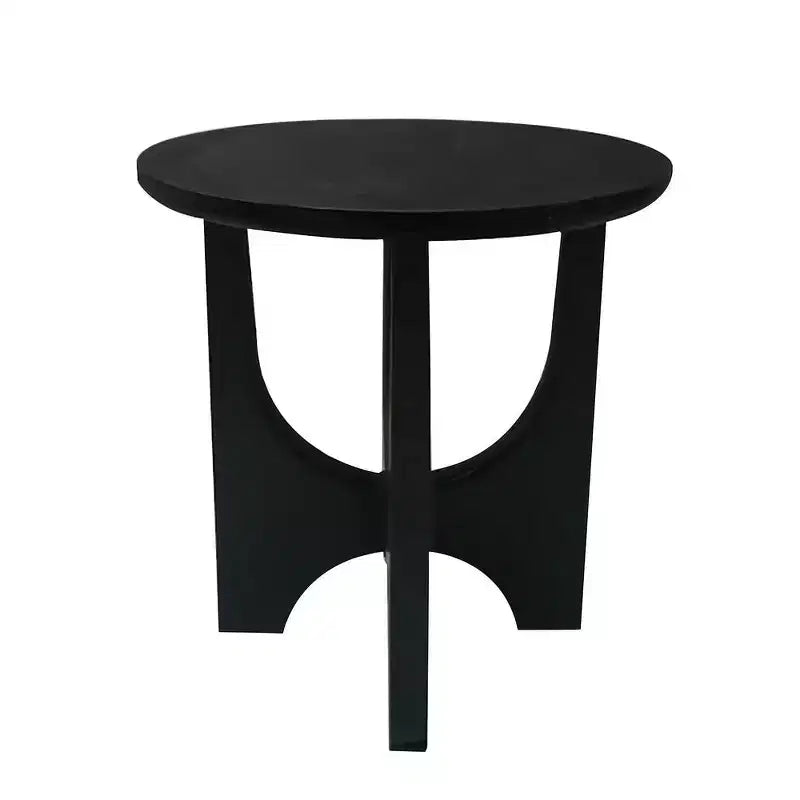 Table d'appoint ronde noire, pieds incurvés, usage individuel, bois de manguier, 50 cm