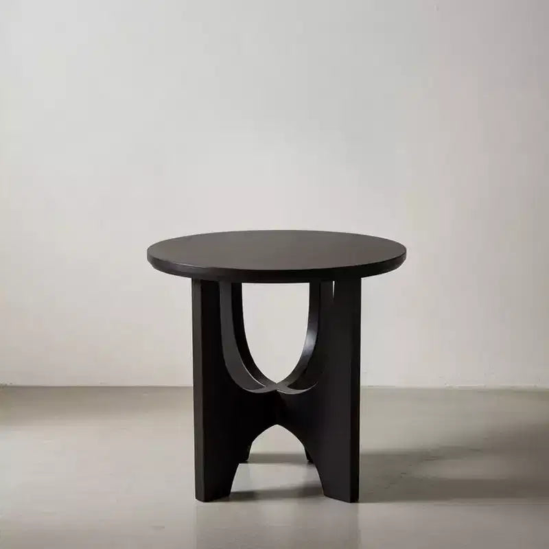 Table d'appoint ronde noire, pieds incurvés, usage individuel, bois de manguier, 50 cm