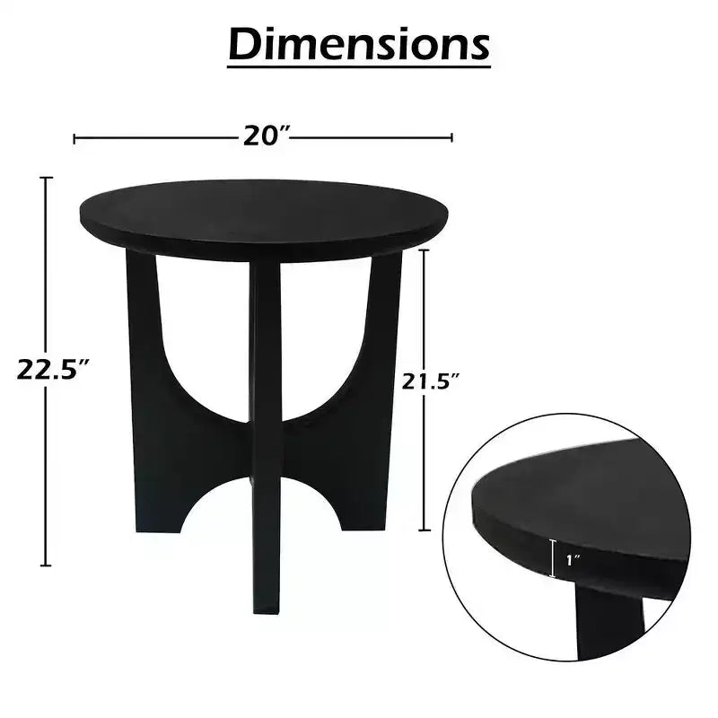 Table d'appoint ronde noire, pieds incurvés, usage individuel, bois de manguier, 50 cm
