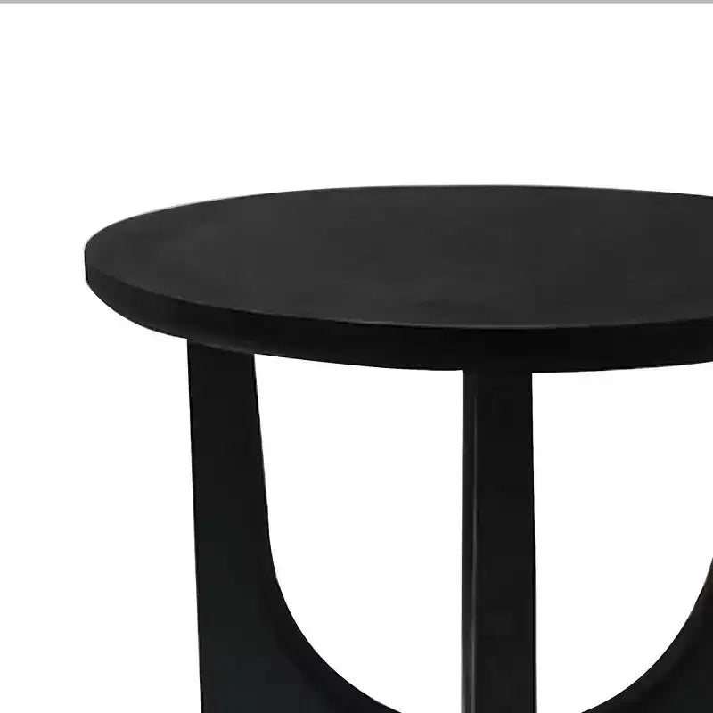 Table d'appoint ronde noire, pieds incurvés, usage individuel, bois de manguier, 50 cm