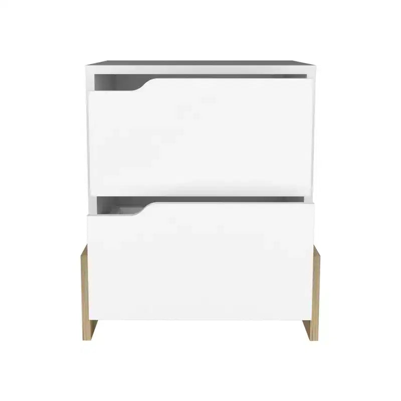 HomeRoots 20 White And Natural Wood Two Drawer Nightstand