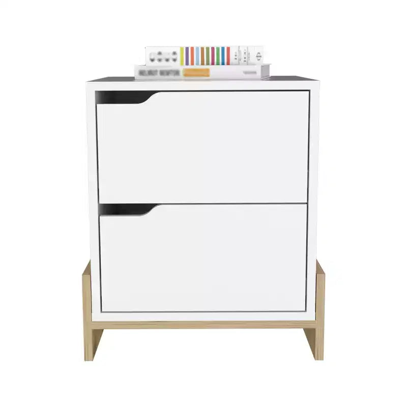 Table de chevet 2 tiroirs blanc et bois clair, 1 personne