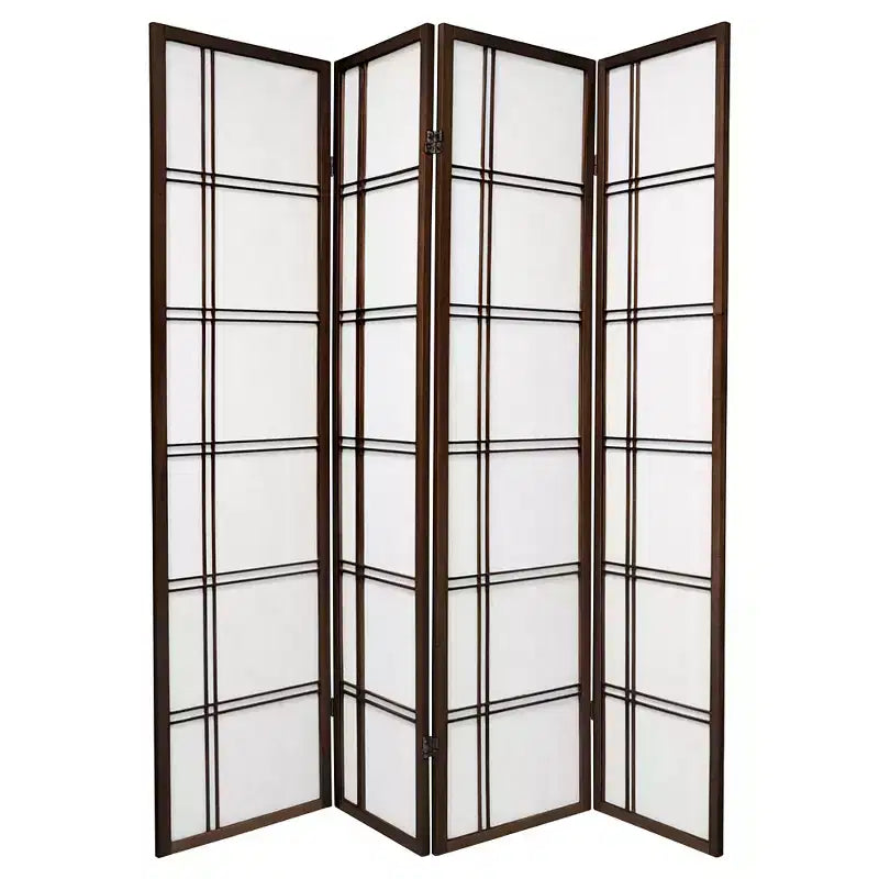 Paravent shoji pliant 4 panneaux blanc/noyer, 1,83 m de haut, pour une pièce