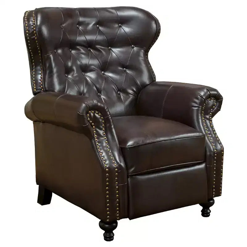 Fauteuil club inclinable en cuir reconstitué marron, dossier à oreilles, 1 place