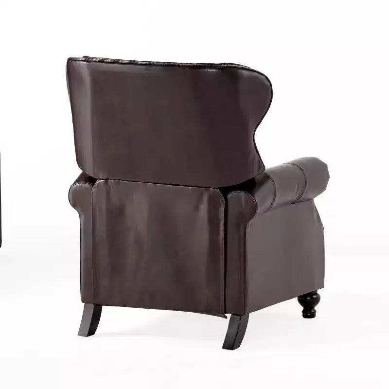 Fauteuil club inclinable en cuir reconstitué marron, dossier à oreilles, 1 place