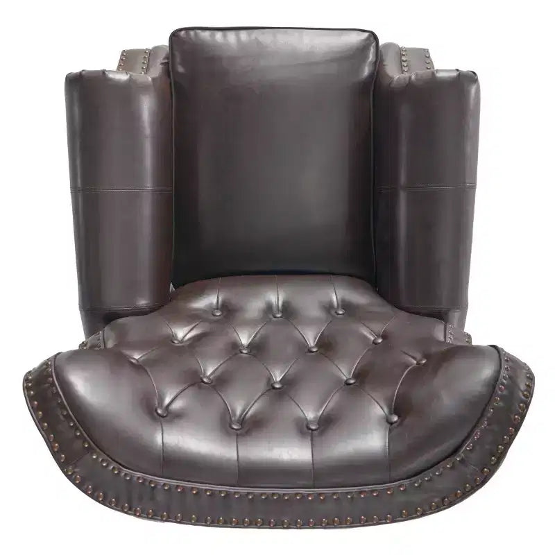 Fauteuil club inclinable en cuir reconstitué marron, dossier à oreilles, 1 place