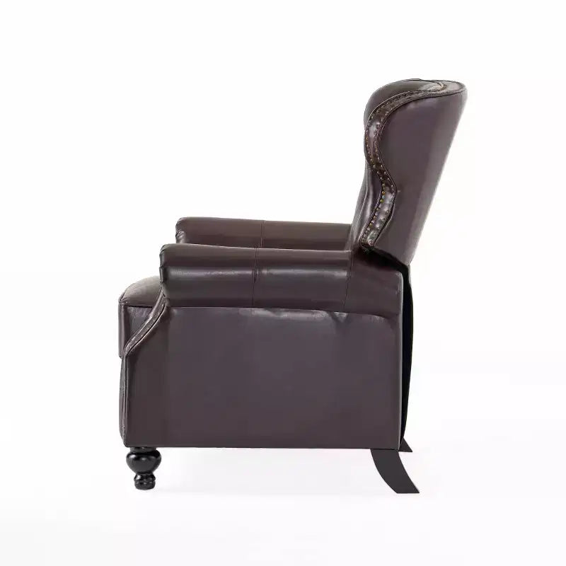 Fauteuil club inclinable en cuir reconstitué marron, dossier à oreilles, 1 place