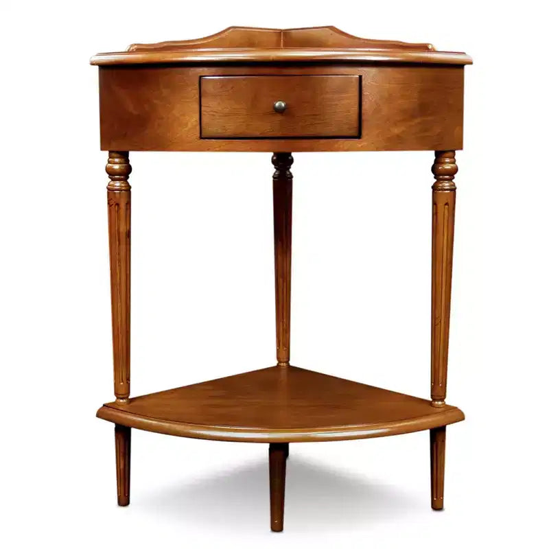 Table d'appoint d'angle triangulaire marron avec tiroir et étagère, pour 1