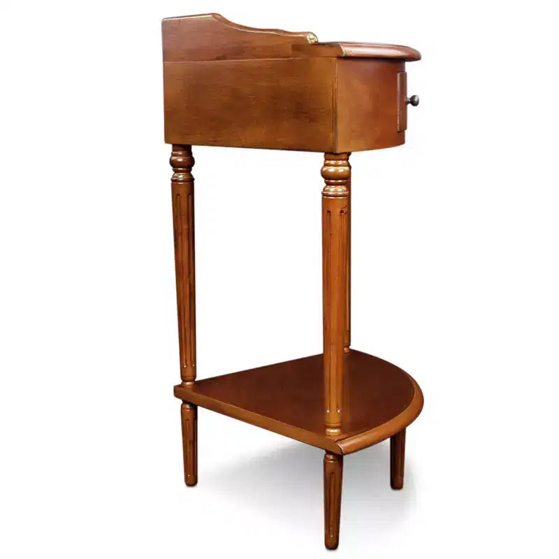 Table d'appoint d'angle triangulaire marron avec tiroir et étagère, pour 1
