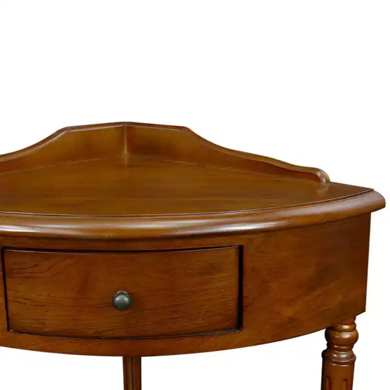 Table d'appoint d'angle triangulaire marron avec tiroir et étagère, pour 1