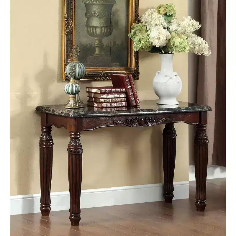 Console en faux marbre marron et noir, style traditionnel, 1 pièce