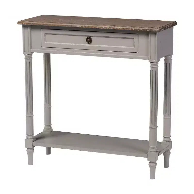 Edouard French Provincial Style Console Table with 1 Drawer - White/Light Brown - Baxton Studio: Elegant Entryway Furniture, Narrow Design