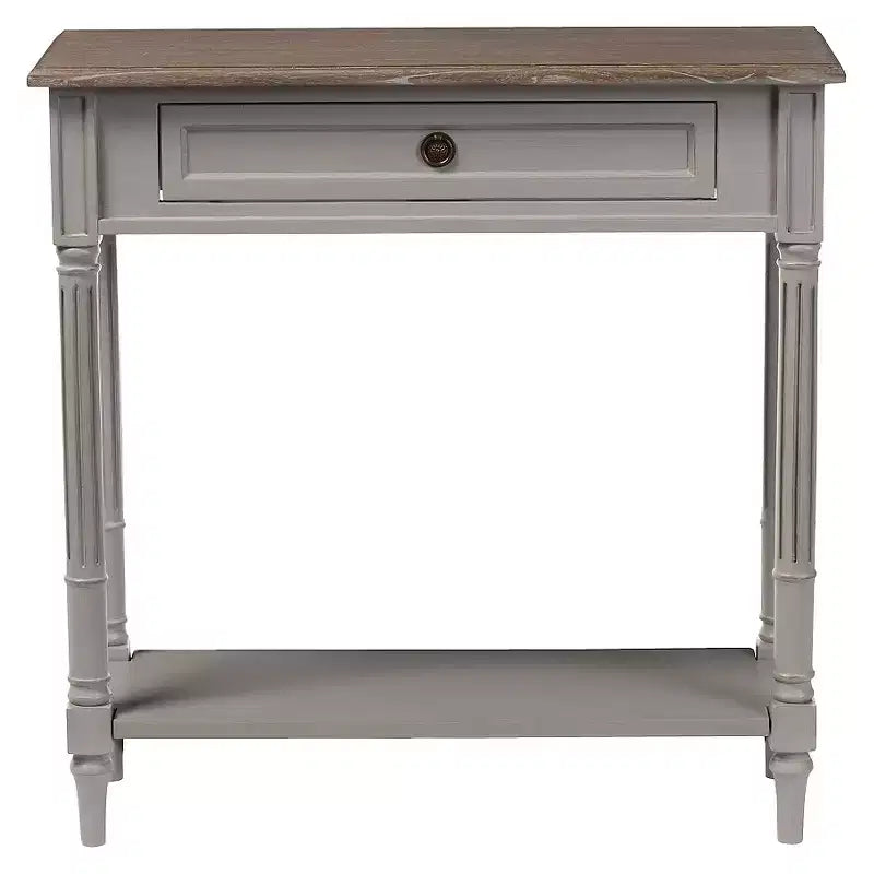 Console de style provincial français blanc et brun clair avec tiroir, 1 personne