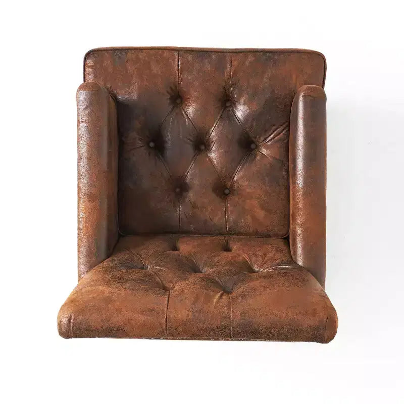 Fauteuil Club Rembourré Marron/Bleu Clair, Capitonnage à Boutons, Une Place