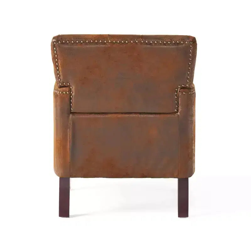 Fauteuil Club Rembourré Marron/Bleu Clair, Capitonnage à Boutons, Une Place
