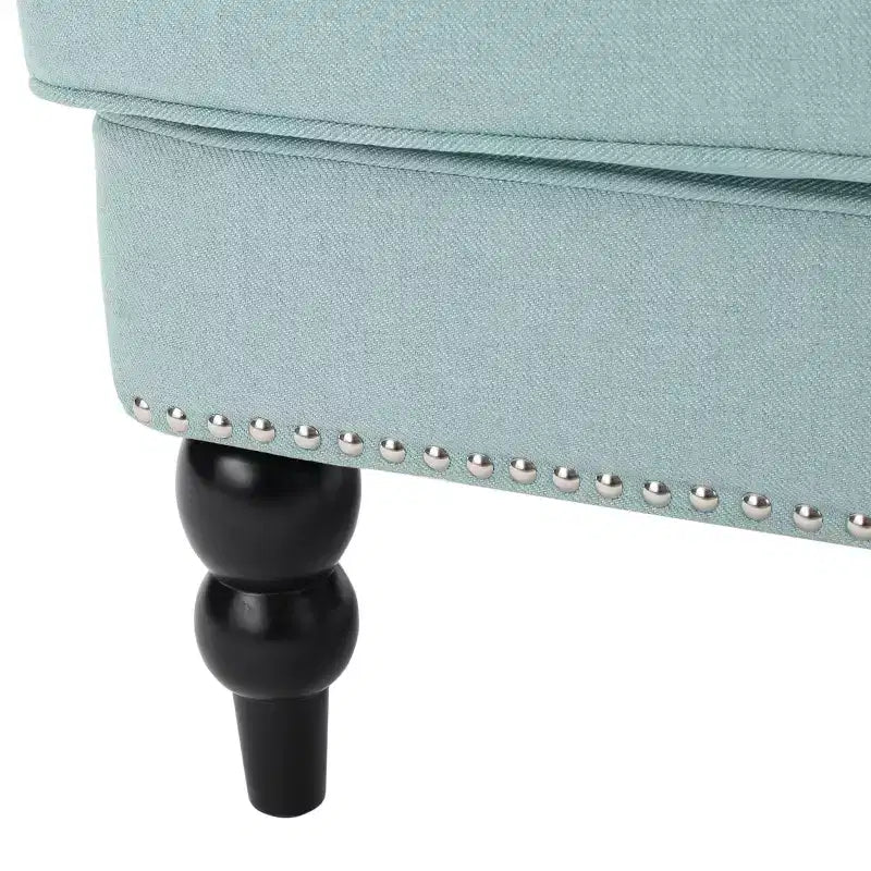 Fauteuil Club Rembourré Marron/Bleu Clair, Capitonnage à Boutons, Une Place