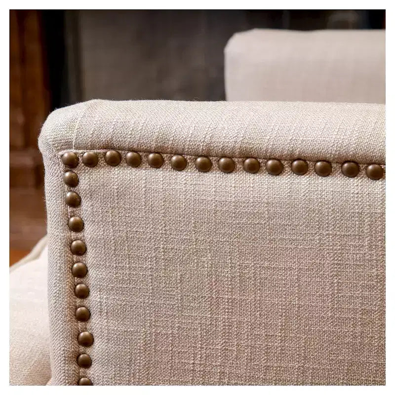 Fauteuil Club Rembourré Marron/Bleu Clair, Capitonnage à Boutons, Une Place