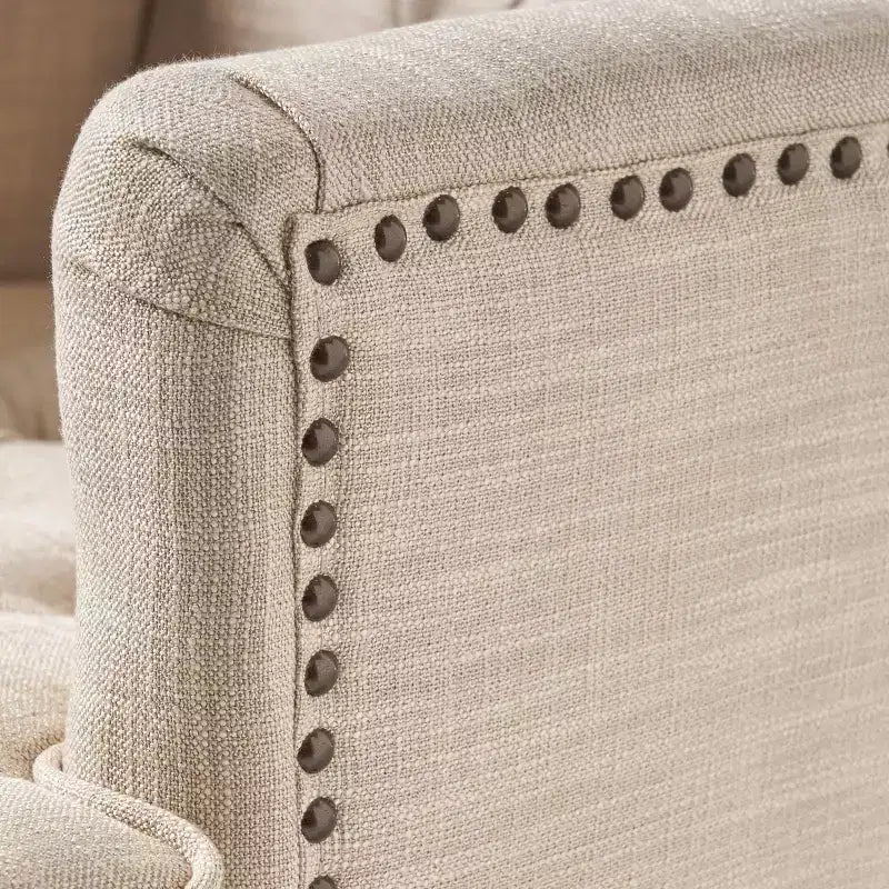 Fauteuil Club Rembourré Marron/Bleu Clair, Capitonnage à Boutons, Une Place