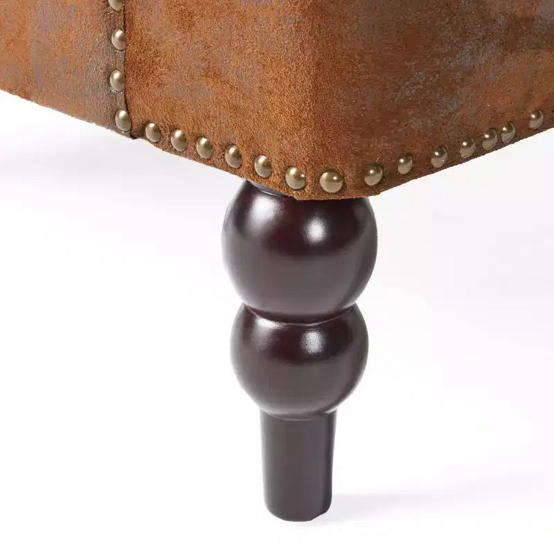 Fauteuil Club Rembourré Marron/Bleu Clair, Capitonnage à Boutons, Une Place