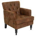 Fauteuil Club Rembourré Marron/Bleu Clair, Capitonnage à Boutons, Une Place