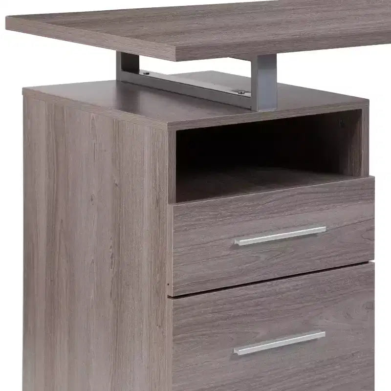 Bureau d'ordinateur à grain de bois avec 2 tiroirs et cadre en métal – Frêne foncé/clair, Simple
