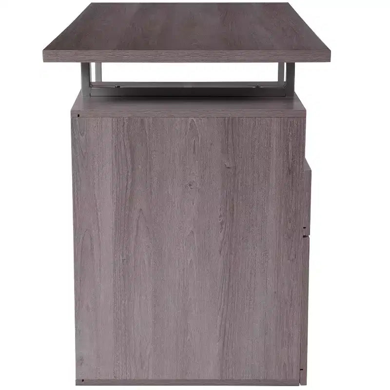 Bureau d'ordinateur à grain de bois avec 2 tiroirs et cadre en métal – Frêne foncé/clair, Simple
