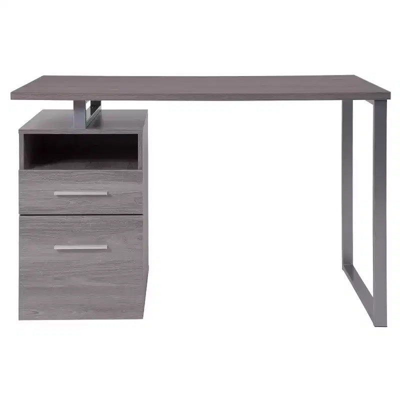Bureau d'ordinateur à grain de bois avec 2 tiroirs et cadre en métal – Frêne foncé/clair, Simple
