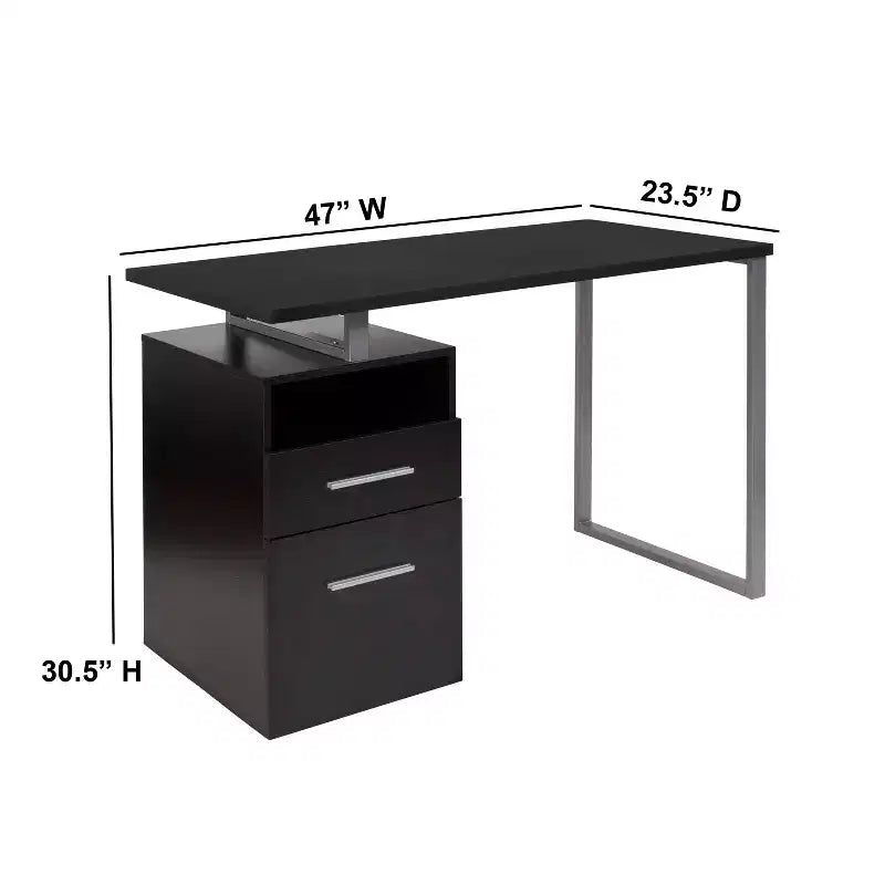 Bureau d'ordinateur à grain de bois avec 2 tiroirs et cadre en métal – Frêne foncé/clair, Simple