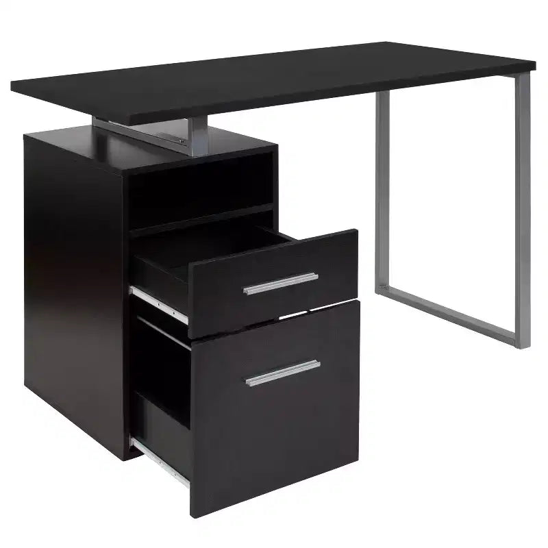 Bureau d'ordinateur à grain de bois avec 2 tiroirs et cadre en métal – Frêne foncé/clair, Simple