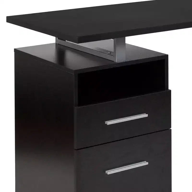 Bureau d'ordinateur à grain de bois avec 2 tiroirs et cadre en métal – Frêne foncé/clair, Simple