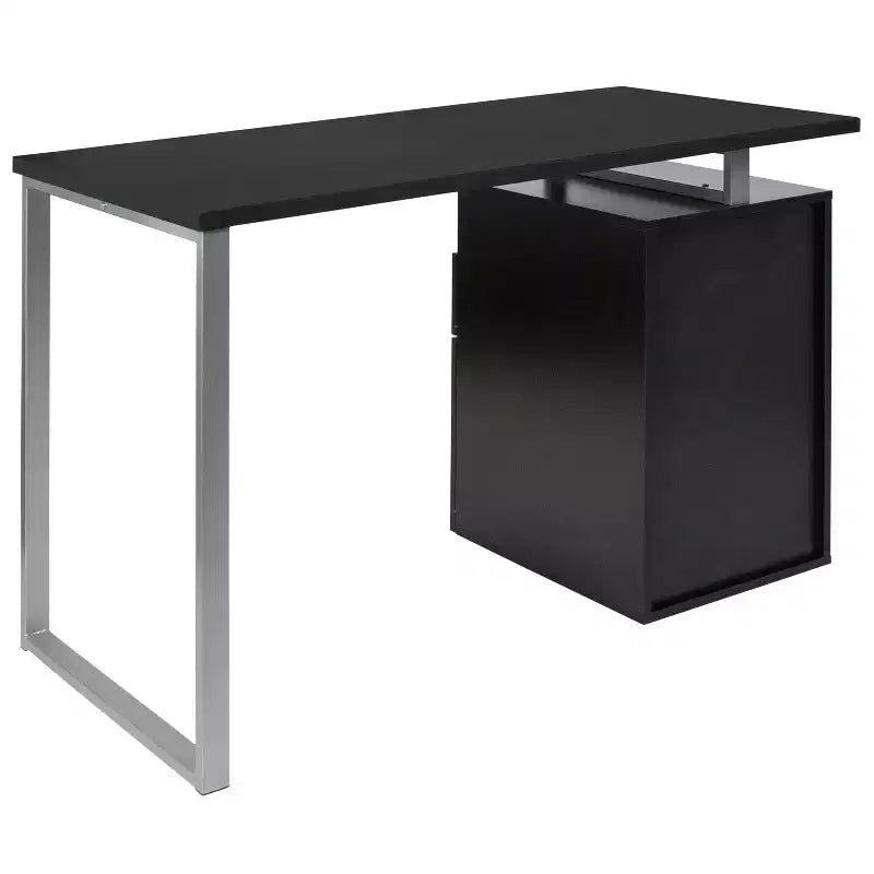 Bureau d'ordinateur à grain de bois avec 2 tiroirs et cadre en métal – Frêne foncé/clair, Simple