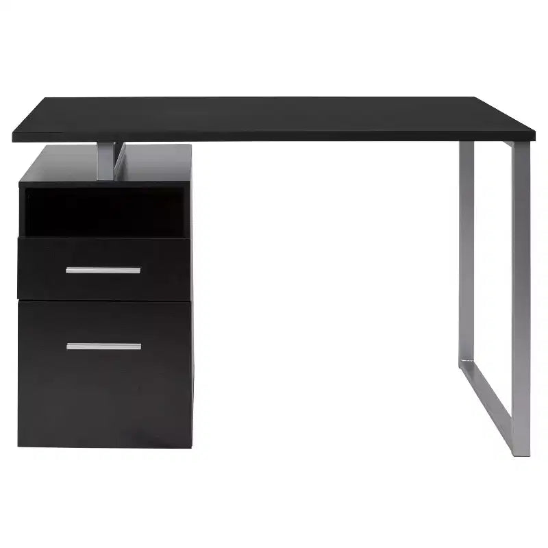 Bureau d'ordinateur à grain de bois avec 2 tiroirs et cadre en métal – Frêne foncé/clair, Simple