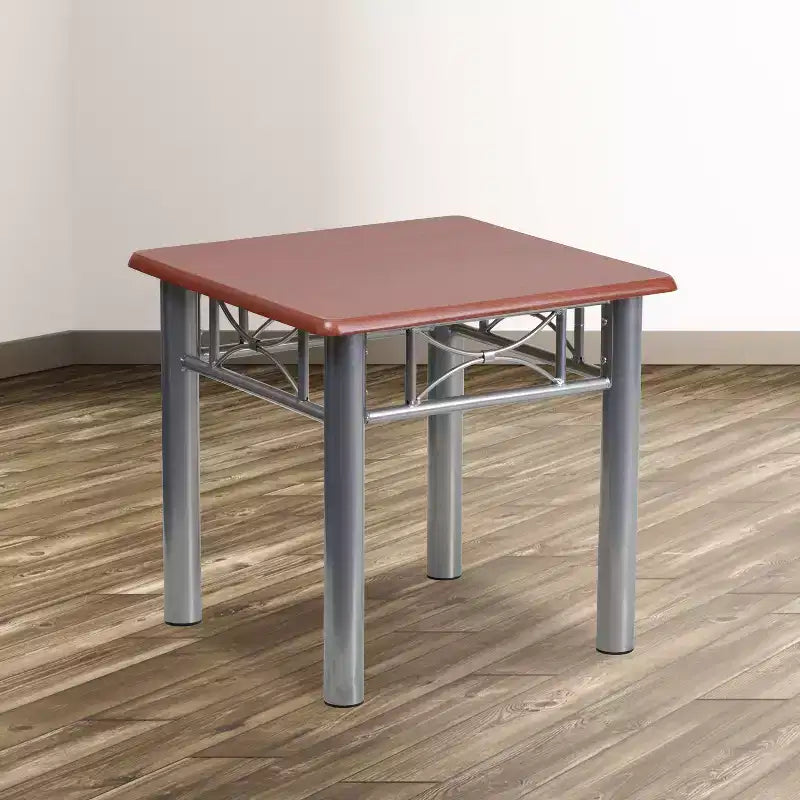 Table d'appoint en acajou et argent, structure en acier, pour une personne