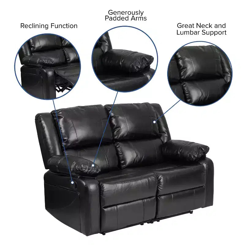Causeuse inclinable en similicuir noir/marron et microfibre pour 2 personnes