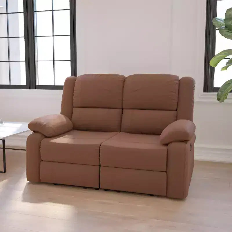 Causeuse inclinable en similicuir noir/marron et microfibre pour 2 personnes